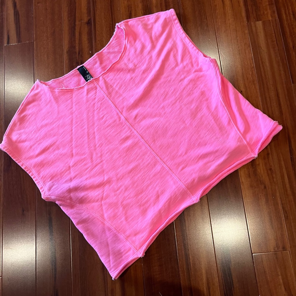 Bobi LA Pink Sweatshirt Pullover Raw Hem Wide Neck Sleeveless Top Los Angeles XL